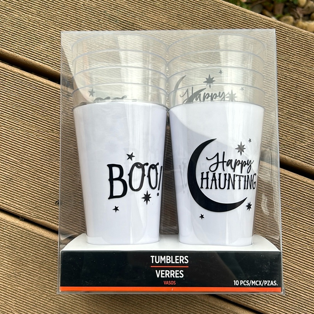 🩶5/$30 Halloween Clear Plastic Tumblers Drinking Cups Set of 10 NEW